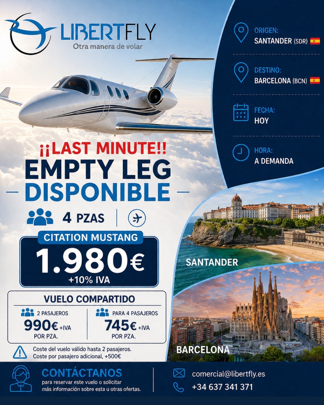 Empty Leg Santander a Barcelona