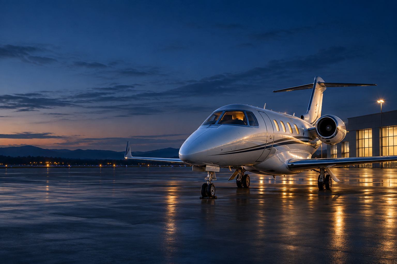Jet privado de Libertfly en un aeropuerto ejecutivo